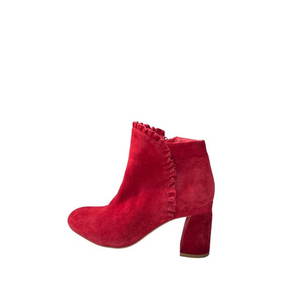 Azura Red Suede Ruffle Heel Booties 8.5 - Picture 1 of 9